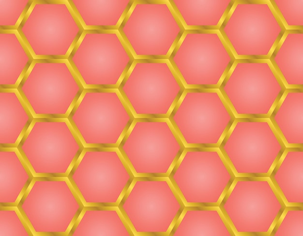 Vecteur motif nid d'abeille doré sans couture avec fond rose pêche. illustration vectorielle