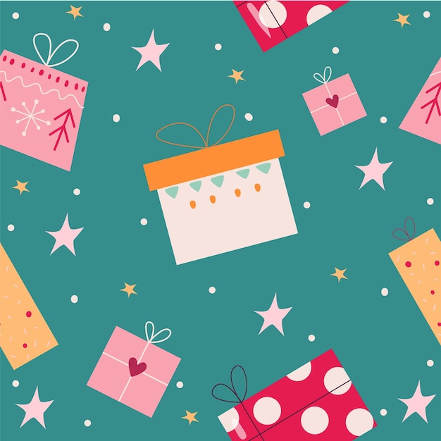 Motif De Noël Coloré Avec Des Cadeaux Pour Papier D'emballage, Design Rétro