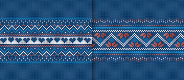 Motif de Noël Deux arrière-plans bleus tricotés Texture d'hiver de Noël Tricot imprimé sans couture Cadre de pull