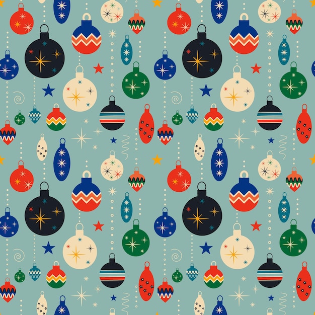 Motif De Noël Rétro Vintage Avec Des Jouets D'arbre Noël Arrière-plan Sans Couture