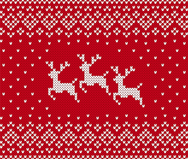 Motif De Noël En Tricot Avec Des Rennes. Arrière-plan Transparent De Noël. . Imprimé Pull Tricoté. Texture De Vacances Hiver Rouge. Ornement Traditionnel Festif. Illustration De Pull Scandinave En Laine.