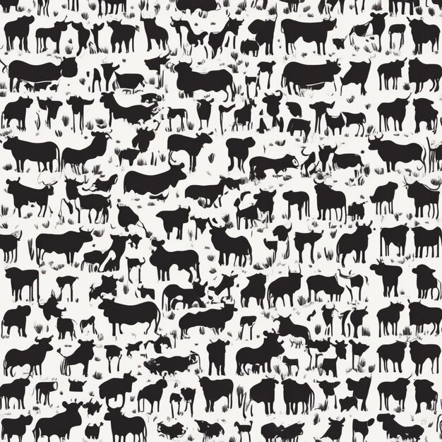 Vecteur un motif noir et blanc de chiens et de poneys