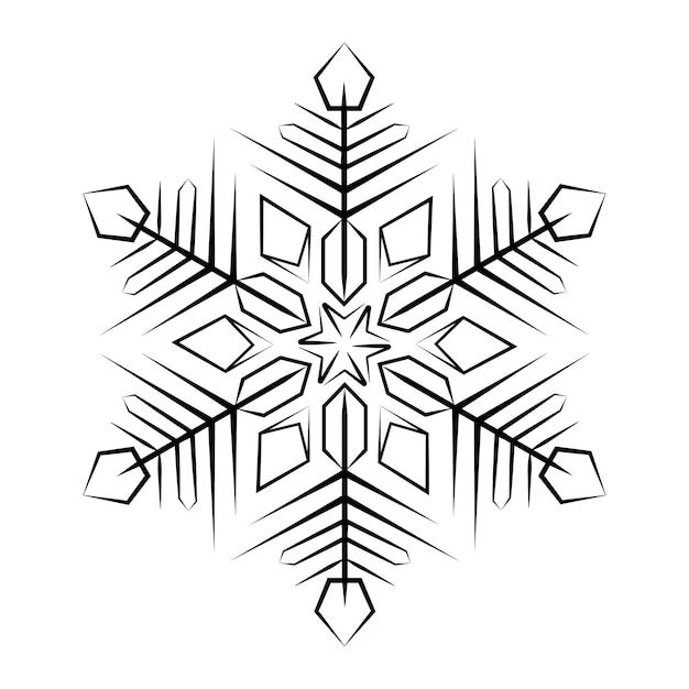 Vecteur motif noir de flocons de neige sur fond blanc. duvet de cristal symétrique rond.