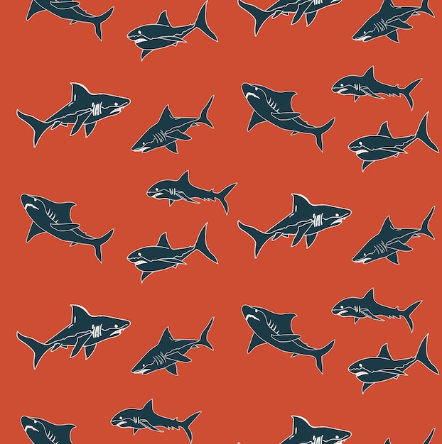 Motif D'océan Sans Couture De Requins Dessinés à La Main Abstrait Parfait Pour Le Tissu Ou L'emballage De Maillots De Bain