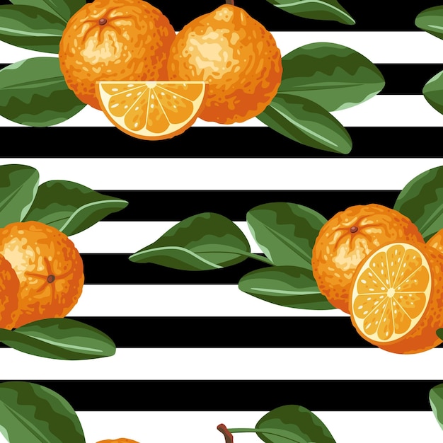 Motif D'oranges Sur Fond De Rayures