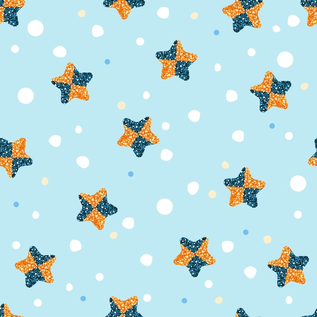 Motif de paillettes d'étoile bicolore sans couture sur fond bleu motif de vecteur de clin d'œil motif enfants