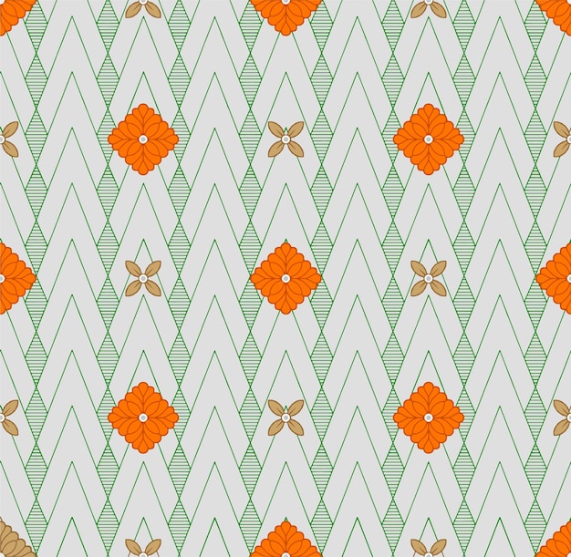 Un Motif De Papier Peint En Vert Et Orange Avec Des Papillons.