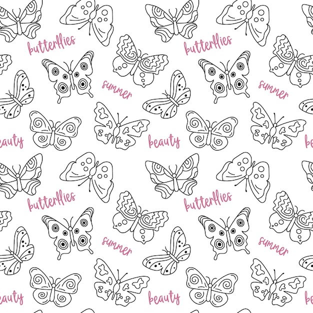 Motif De Papillons Fond Transparent Avec Des Insectes Volants Doodle Impression En Noir Et Blanc Illustration De Répétition Vectorielle Pour Les Conceptions De Papier D'emballage De Tissu Textile