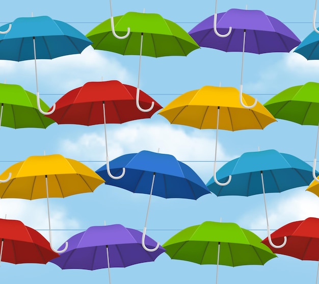 Motif de parapluie coloré Ouverture d'outils de pluie Parapluies vectoriel décent Arrière-plan sans couture