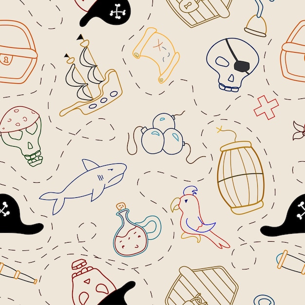 Motif Pirate Multicolore Vectoriel Avec Divers éléments Un Doodle Avec Un Thème Pirate