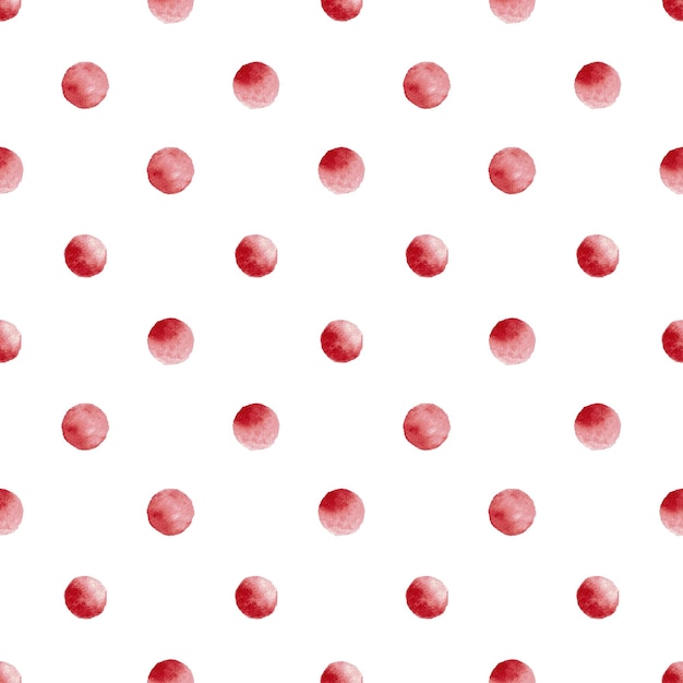 Motif à Pois Avec Cercles Aquarelles Rouges Sur Fond Blanc