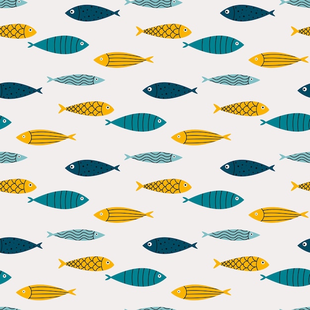 Vecteur motif de poissons doodle