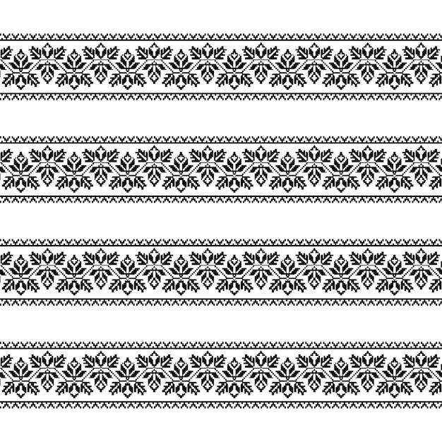 Un motif rayé noir et blanc avec des fleurs géométriques répétées avec un motif de bordure sans couture