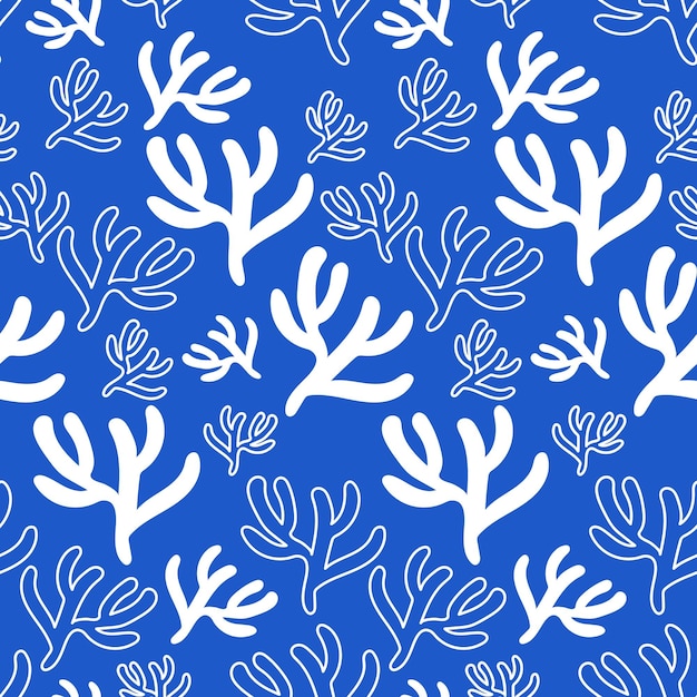 Motif de récif de corail sans couture Arrière-plan sous-marin bleu du monde océanique dans un style vintage dessiné à la main