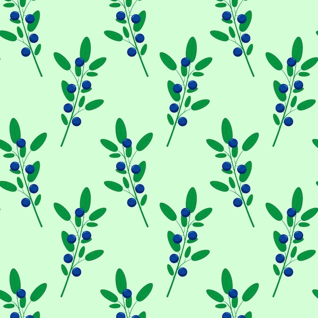 Motif répétitif avec des branches de bleuets sur fond vert