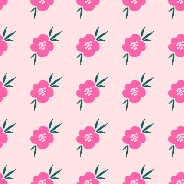 Motif Répétitif Sans Couture Avec Des Fleurs Roses Sur Fond Rose