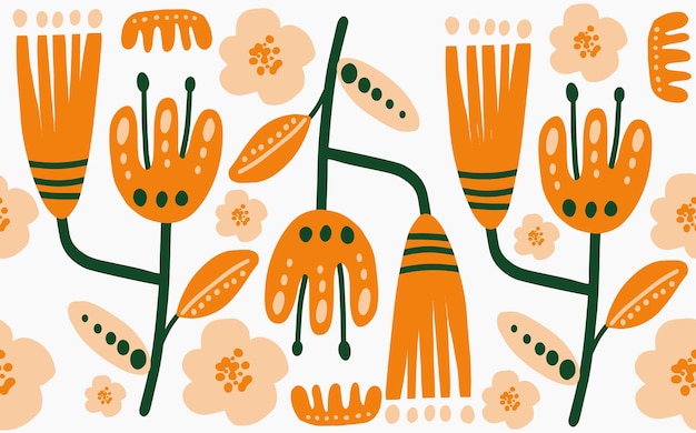 Vecteur motif répétitif sans couture de vecteur à la mode avec des points de fleurs orange dessinés à la main et différentes formes sur fond blanc