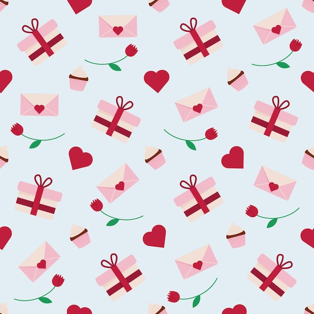 Vecteur motif de la saint-valentin design avec des fleurs et des coeurs de bonbons pour le 14 février