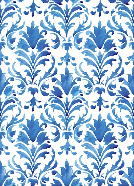 Vecteur motif sans couture à l'aquarelle avec ornement damasc bleu ornement vintage classique