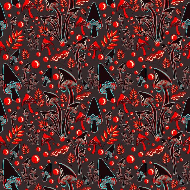 Motif sans couture d'automne avec des champignons colorés Conception vectorielle botanique