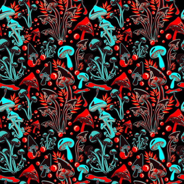 Motif sans couture d'automne avec des champignons colorés Conception vectorielle botanique