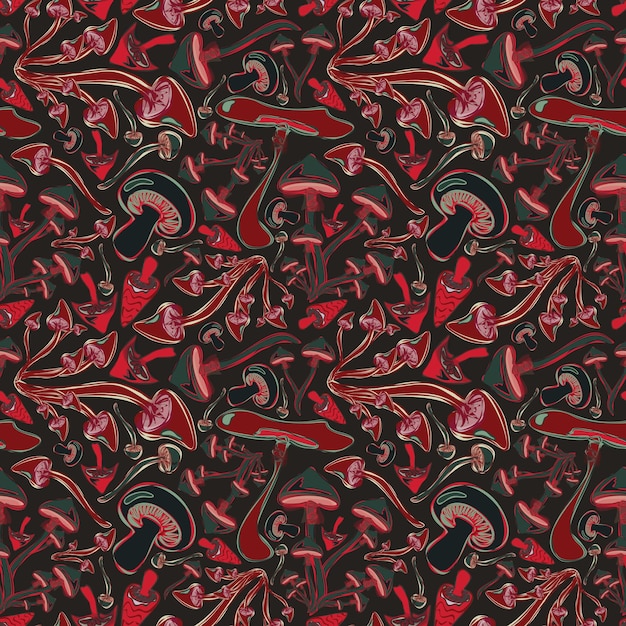 Motif sans couture d'automne avec des champignons colorés Conception vectorielle botanique