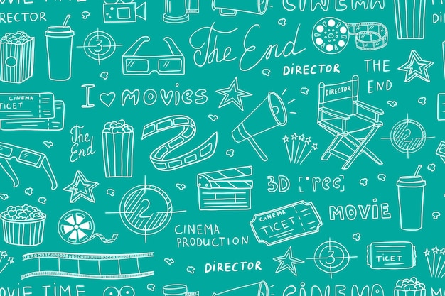 Motif sans couture de bandes de film pop-corn cinéma flapper directeurs chaise cinéma bande lunettes 3D