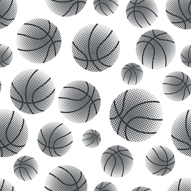Vecteur motif sans couture de basket-ball avec balles texturées illustration moderne pour les flyers, les bannières et le web