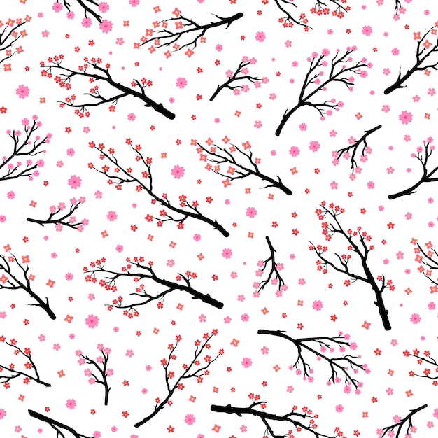 Vecteur motif sans couture avec des branches et des fleurs de sakura ou de cerise en fleurs