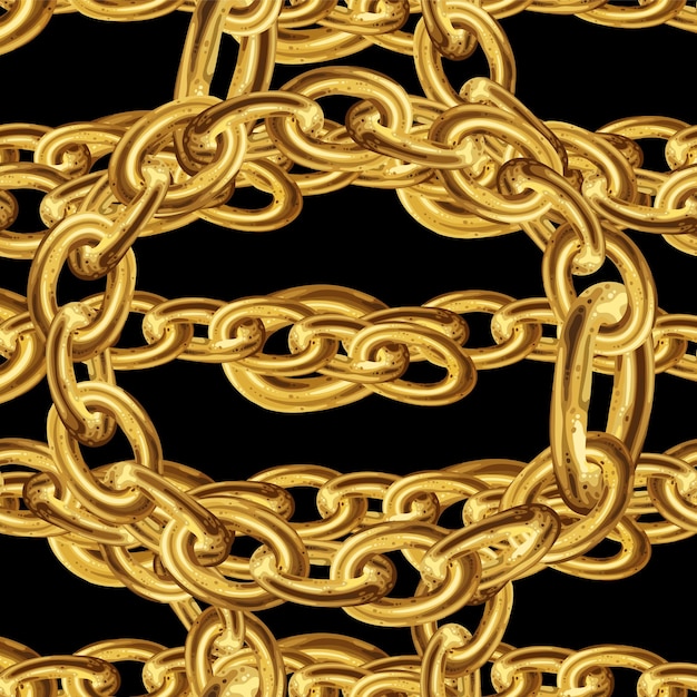 Vecteur motif sans couture avec des chaînes en or pour le design du tissu sur fond noir illustration dorée baroque