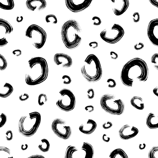 Motif sans couture avec croquis noir dessiné à la main à la brosse à griffonner des cercles forme sur fond blanc texture grunge abstraite illustration vectorielle