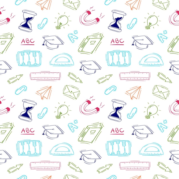 motif sans couture de l'école en arrière-plan de modèle de style dessiné à la main
