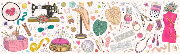 Motif sans couture avec des éléments de couture faits à la main