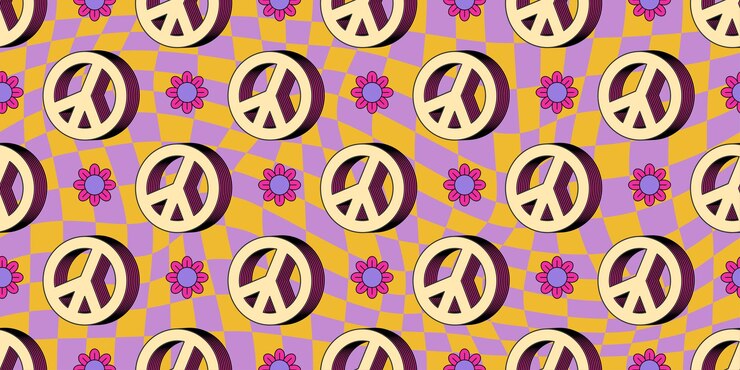 Vecteur motif sans couture été groovy 70s avec style hippie