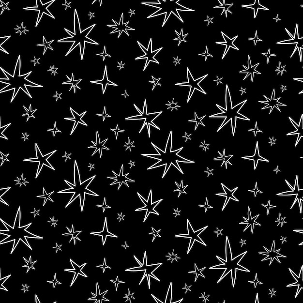 Motif sans couture avec des étoiles Motif monochrome simple Motif festif avec des astres de contour Ciel nocturne