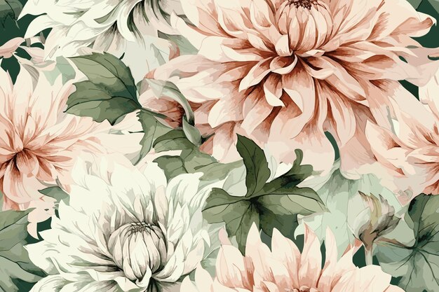 Vecteur motif sans couture avec des fleurs à l'aquarelle des péonies roses sur un fond blanc illustration dessinée à la main