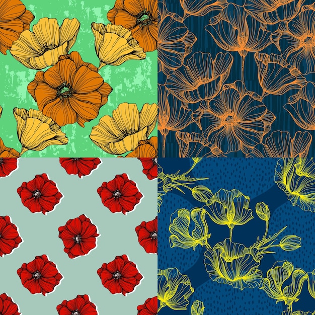 Motif sans couture avec des fleurs de champ de pavot d'été Des fleurs sauvages Motif sans fin dans un style à la mode Illustration florale de prairie Des fleurs de pavot à l'hélebor à la fleur Motif Sans couture
