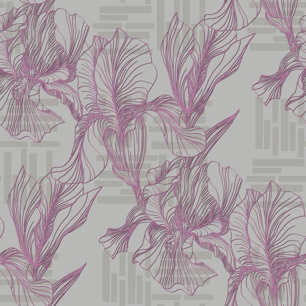 Vecteur motif sans couture de fleurs d'iris belles fleurs romantiques noyau de chalet impression florale esthétique pour la fabrication de cartes d'emballage de scrapbook en tissu