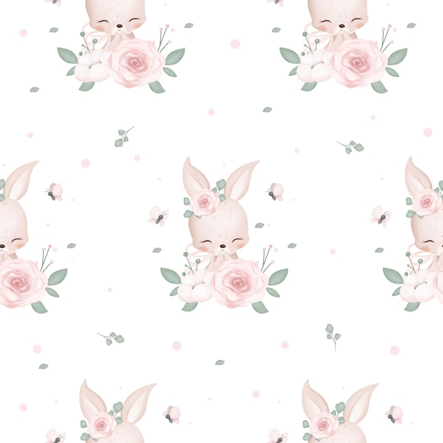 Un Motif Sans Couture Avec Des Fleurs Roses Et De Mignons Bébés Animaux