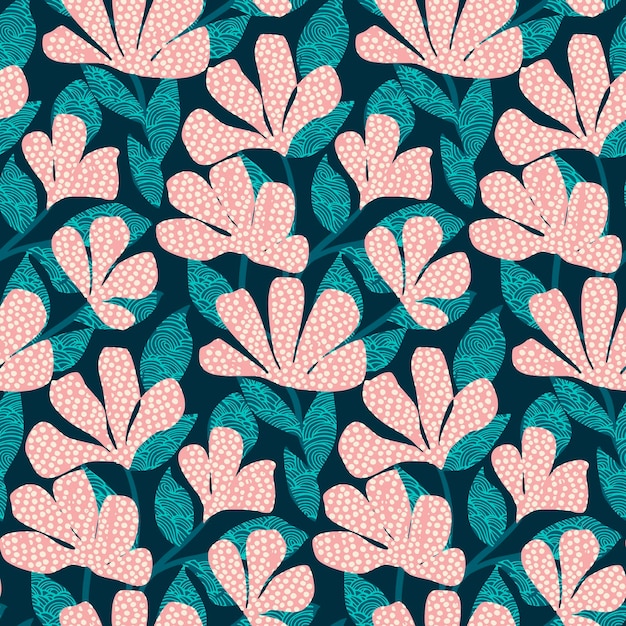 Vecteur motif sans couture floral texturé avec des points