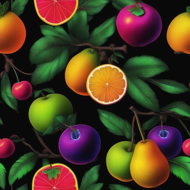 Vecteur motif sans couture avec des fruits et des baies illustration à l'aquarelle sur fond blanc sans coutures p