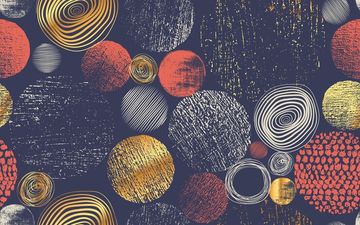 Vecteur motif sans couture géométrique abstrait avec des cercles et des éléments brillants dorés vecteur
