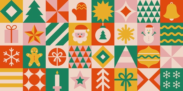 Vecteur motif sans couture géométrique de noël dans le style rétro design de fond de noël moderne abstrait