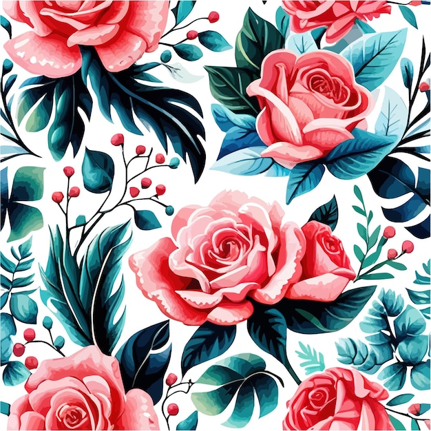 Motif sans couture d'illustration vectorielle avec de grandes roses ornement floral sur un motif de fond blanc