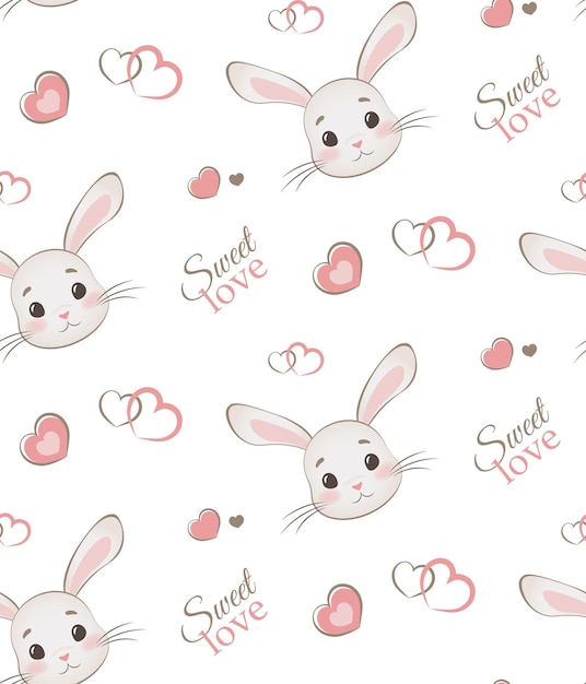 Motif sans couture avec un lapin mignon et des cœurs avec du texte d'amour sucré sur fond blanc