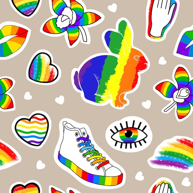 Vecteur motif sans couture lgbtq éléments et symboles de conception colorés