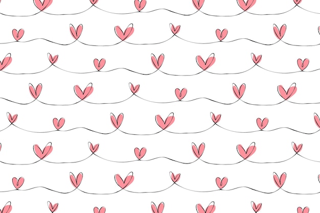 Vecteur un motif sans couture avec une ligne de cœurs roses valentine arrière-plan