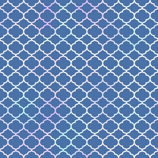 Vecteur motif sans couture marocain fond islamique bleu fenêtre de mosquée texture de mosaïque de grille de gradient holographique