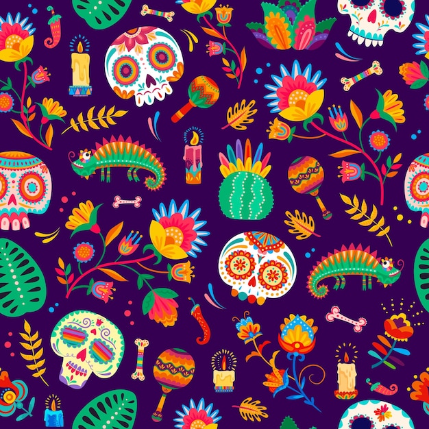 Le motif sans couture mexicain Dia De Los Muertos