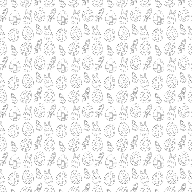 Vecteur motif sans couture avec de mignons lapins de pâques œufs de pâque et cloches illustration vectorielle de doodle